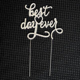 Best Day Ever Script Crystal Rhinestone Wedding Cake Topper Silver Monogram- Le Petit Pain