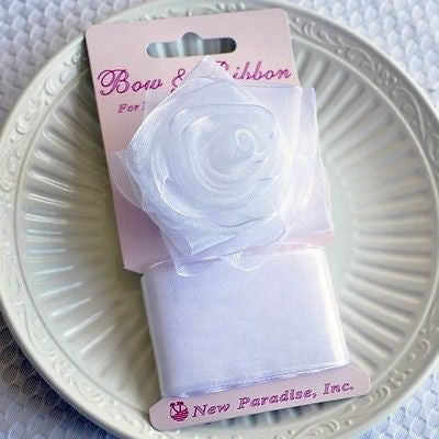 White Rose Bow and Ribbon Easy Clip On Present Gift Bow Christmas Gift Wrap- Le Petit Pain