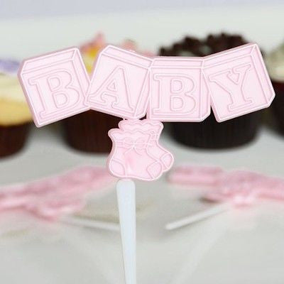 24 Pink BABY Blocks and Booties Picks Cake Pick 2 dozen - le petit pain