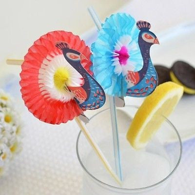 8 Honeycomb Big Bird Peacock Straws 9.5" - le petit pain