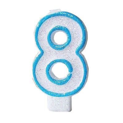 Blue Glitter Numeral 8 Number Candle White Premium 8th Birthday Cake Candle- Le Petit Pain