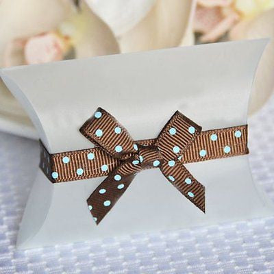 20  Brown and Turqiouse Teal Blue Polka Dot Grosgrain Self Adhesive Ribbon wedding birthday baby shower - le petit pain