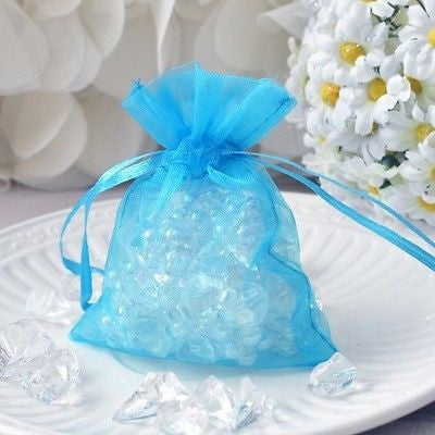Turquoise Organza Favor Pouches 10 Drawstring Bags 3"x4"- Le Petit Pain