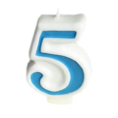 Blue Numeral 5 Number Candle White Premium Birthday Candle- Le Petit Pain