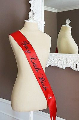 Red Sexy Little Bride Bachelorette Sash with Crystal Pin Wedding Party Ribbon- Le Petit Pain