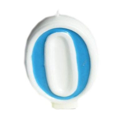 Blue Numeral 0 Number Candle White Premium Birthday Candle- Le Petit Pain