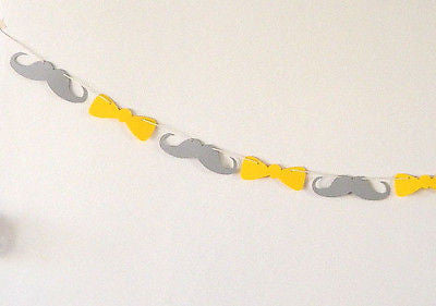 Mustache and Bowtie Banner, Yellow and Gray, Baby Shower Photo Prop Little Man- Le Petit Pain