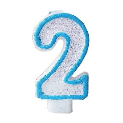 Blue Glitter Numeral 2 Number Candle White Premium 2nd Birthday Cake Candle- Le Petit Pain