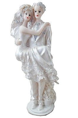 Romantic White Wedding Bride and Groom Cake Topper Carry over Threshold Resin- Le Petit Pain