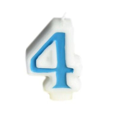 Blue Numeral 4 Number Candle White Premium Birthday Candle- Le Petit Pain