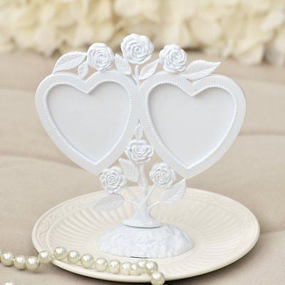 White Vintage Twin Hearts Photoframe Cake Topper w/ Roses- Le Petit Pain