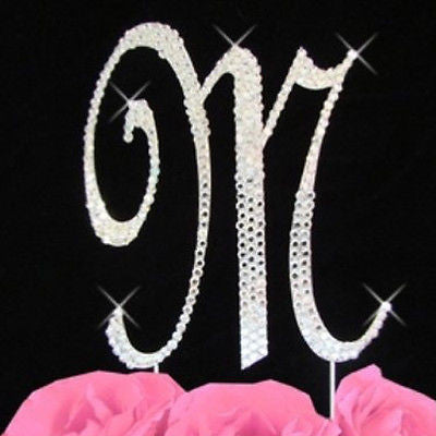 Silver Letter Initial M Birthday Crystal Rhinestone Cake Topper M Party Monogram- Le Petit Pain