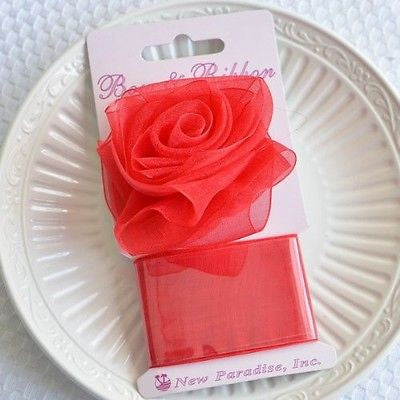 Red Rose Organza Bow and Ribbon Clip On Present Gift Bow Christmas Gift Wrap- Le Petit Pain
