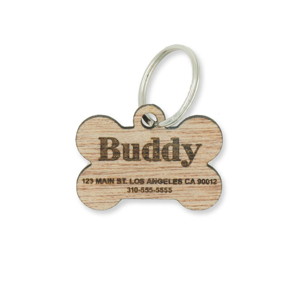 Custom Personalized Wood Pet Name Address Identification Dog Tag Engraved Dog Bone Collar- Le Petit Pain