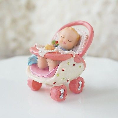 Precious Baby in Pink Stroller Figurine Baby Shower Decoration- Le Petit Pain