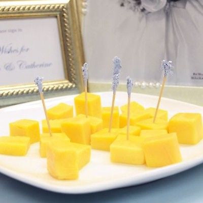 100 Blue Paper Frilled Picks 2.75" Cheese and Fruit Picks, birthday weddings baby showers - le petit pain