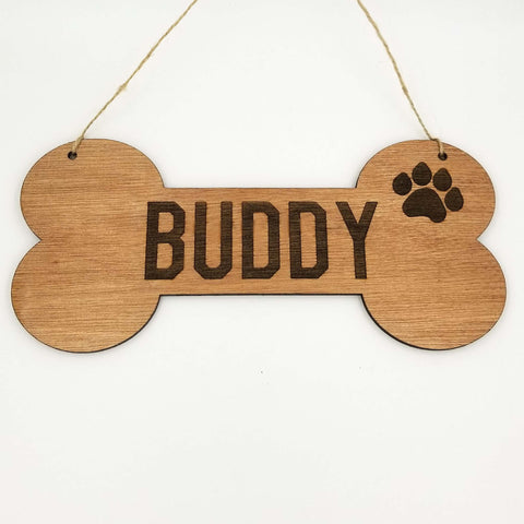 Personalized Dog Bone Dog House Wooden Sign Decor Custom Name with Paw- Le Petit Pain