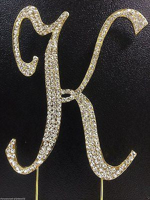 Gold Letter Initial K Birthday Crystal Rhinestone Cake Topper K Party Monogram- Le Petit Pain