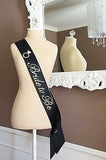 Black and Gold Glitter Bride to Be Bachelorette Sash with Crystal Pin Wedding Party Ribbon- Le Petit Pain