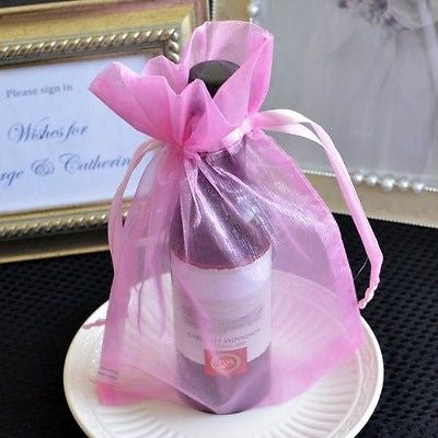 10 Large Mauve Pink Organza Favor Pouches Gift Bags Hot Pink Drawstring - le petit pain