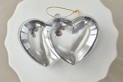 Plastic Silver Chrome Double Heart Container Ornament Favor Fillable- Le Petit Pain