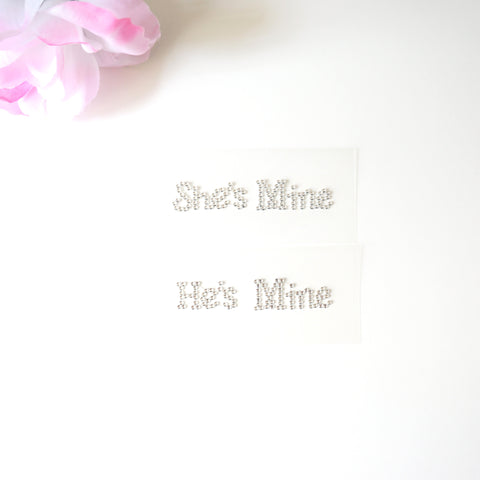 He's Mine She's Mine Bridal Shoe Stickers Clear Rhinestone I Do Wedding Accessory- Le Petit Pain