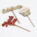 12 Glitter Thank You Celebrate Cupcake Picks Birthday Wedding Baby Shower Topper - le petit pain
