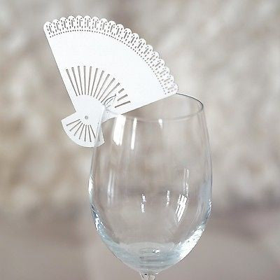 20 White Paper Fans Wedding Place Card Holder Glass Favor Laser Cut Name Card - le petit pain