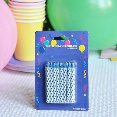 48 Blue Candy Striped Birthday Candles 2" Candle Stick Cake Topper Aqua White - le petit pain