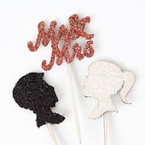 12 Mr and Mrs Black White Glitter Cupcake Wedding Cake Topper Picks Decoration Bachelorette - le petit pain