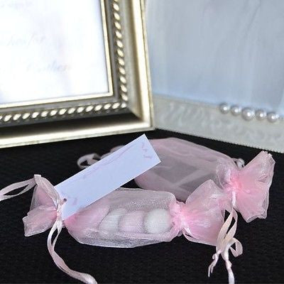 12 Pink Candy Organza Bags with Gift Tags Wedding Favors Baby Shower Party Favor - le petit pain