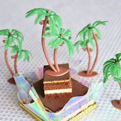 8 Palm Tree with Coconuts 3" Tall Cake Toppers Tropical Beach Luau Theme - le petit pain