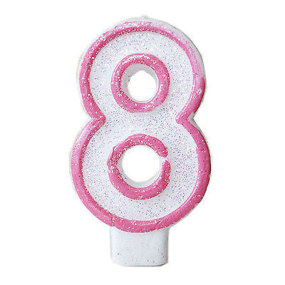 Pink Glitter Sprinkles 8 Number Candle White Premium 8th Birthday Cake Candle- Le Petit Pain