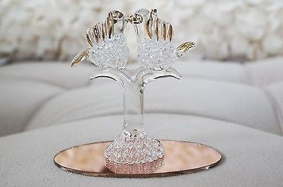 Vintage Hand Blown Glass 2 Kissing Love Birds on Branch with Gold Trim- Le Petit Pain