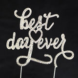 Best Day Ever Script Crystal Rhinestone Wedding Cake Topper Silver Monogram- Le Petit Pain