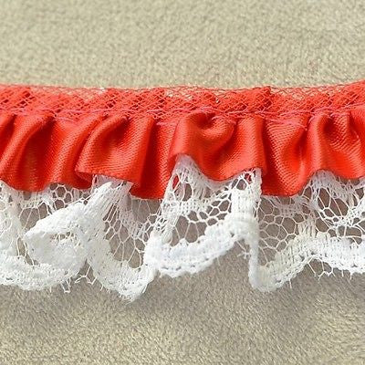 Ruffled Lace Red Trim DIY Wedding Clothing Sewing Fabric by the Yard Bridal- Le Petit Pain