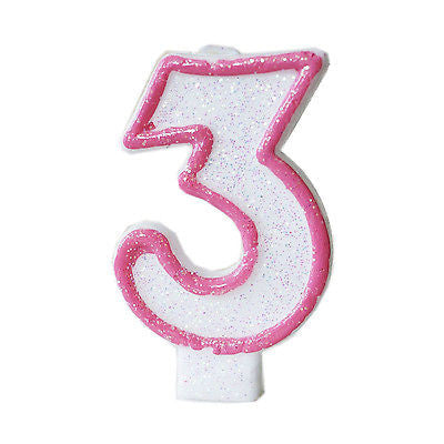 Pink Glitter Sprinkles 3 Number Candle White Premium 3rd Birthday Cake Candle- Le Petit Pain