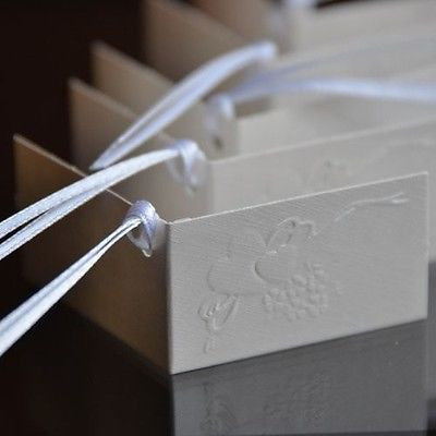10 White Embossed Heart & Ribbon Favor Tags Gift Tags Name Cards - le petit pain
