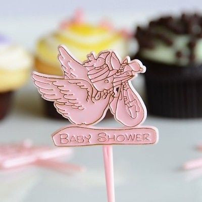 20 Count Pink Stork Baby Cake Pick Baby Shower Pick Girl Gender Reveal Decor - le petit pain