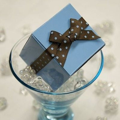 10 Light Blue Party Favor Boxes Kit Polka Dot Ribbon  2" Wedding Baby Shower - le petit pain