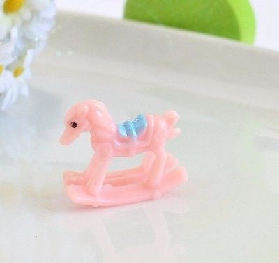 6 Mini Pink Baby Shower Rocking Horse Favors Cake Toppers Girl Gender Reveal - le petit pain