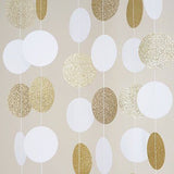 White and Gold Glitter Circle Polka Dots Paper Garland Banner 10 FT Banner- Le Petit Pain