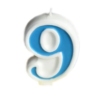 Blue Numeral 9 Number Candle White Premium Birthday Candle- Le Petit Pain