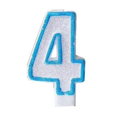 Blue Glitter Numeral 4 Number Candle White Premium Birthday Candle- Le Petit Pain