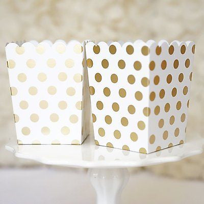 10 Gold and White Polka Dot Popcorn Favor Boxes Bridal Baby Shower to Pop Gold Foil - le petit pain