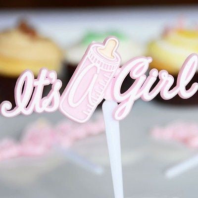 12 It's a Girl and Baby Bottle Cupcake Picks Cake Decoration Shower Pink - le petit pain