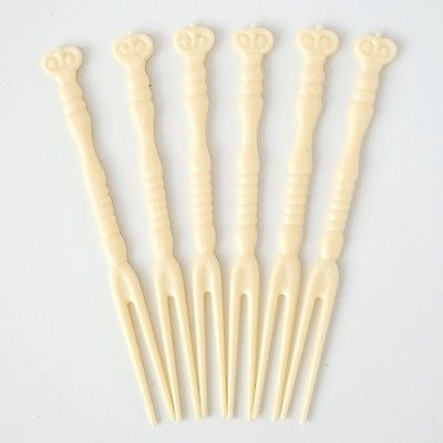 35 Ivory Cocktail and Fruit Forks Beige Appetizer Cake Crown Forks Beige Picks Wedding Birthday Baby Shower - le petit pain