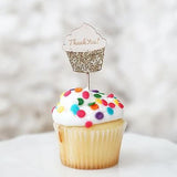 12 Glitter Thank You Celebrate Cupcake Picks Birthday Wedding Baby Shower Topper - le petit pain