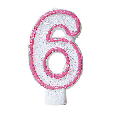 Pink Glitter Sprinkles 6 Number Candle White Premium 6th Birthday Cake Candle- Le Petit Pain