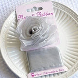 Silver Rose Bow and Ribbon Easy Clip On Present Gift Bow Christmas Gift Wrap- Le Petit Pain